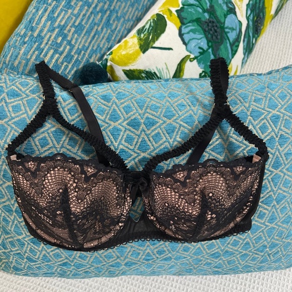 NEW Bebe Rexha x Adore Me Kimmy Push Up Balconette Bra Black Tan Nude Lace 34DDD - Picture 2 of 7